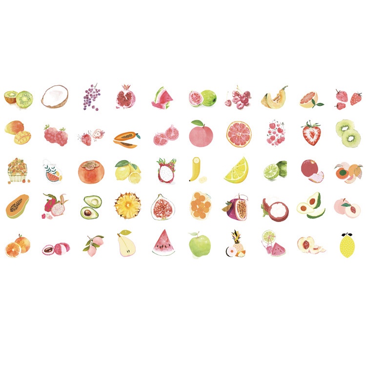 Bộ 50 sticker đồ vật dễ thương, nhãn dán cute hình hộp sữa, cây xanh STI11