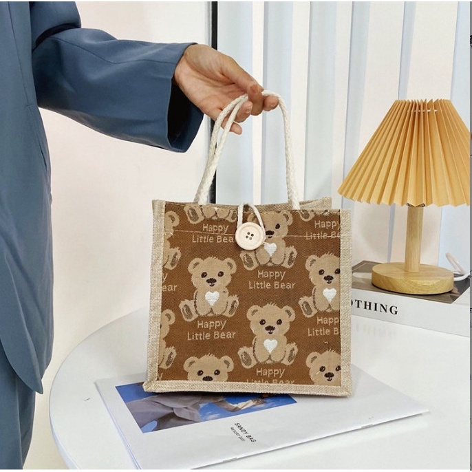 Túi cói mini in hình gấu dễ thương