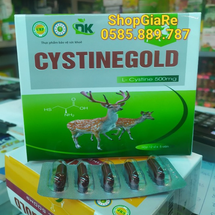 Cystinegold chứa L cystine 500mg bổ sung dưỡng chất cho tóc, giảm rụng tóc, chống oxy hóa, làm mịn và sáng hộp 60 viên