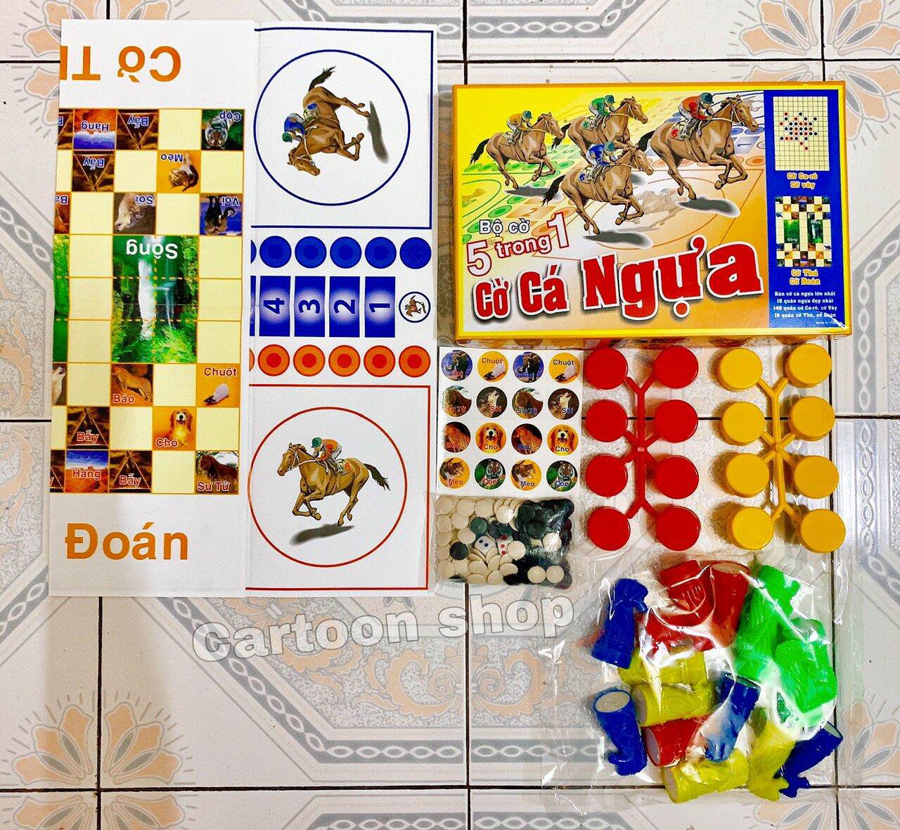 Bộ cờ 5 trong 1: cờ cá ngựa cờ carô cờ vây cờ thú cờ đoán
