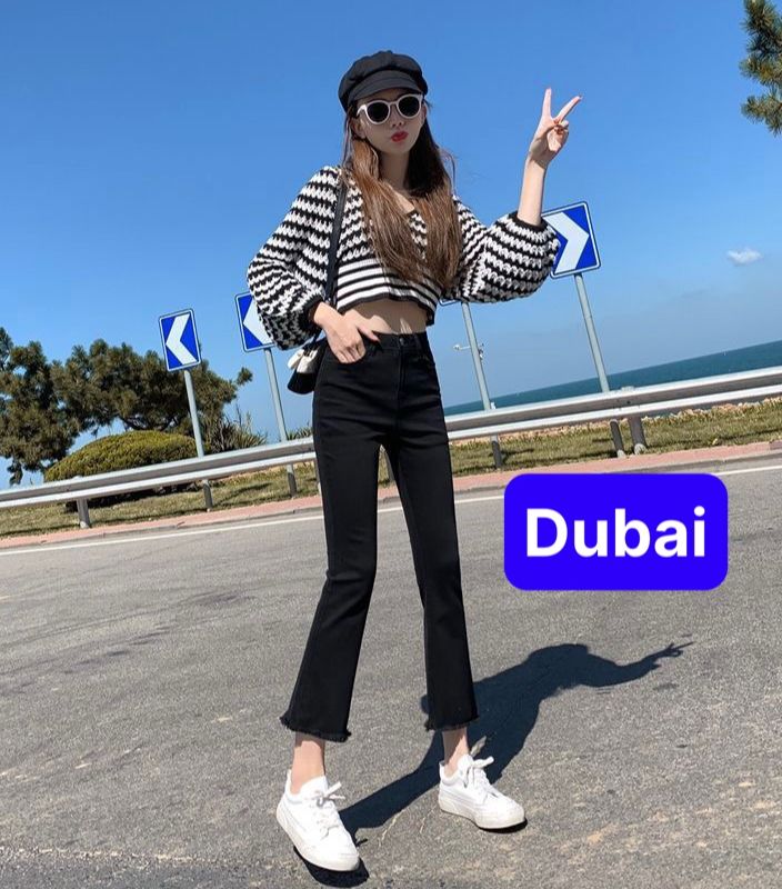 QUẦN JEAN NỮ CHẤT BÒ ĐEN ỐNG LOE SIÊU CO GIÃN LƯNG CAO NÂNG MÔNG SANG CHẢNH 1HITSHOP KIỂU MỚI DB-222- DUBAI FASHION