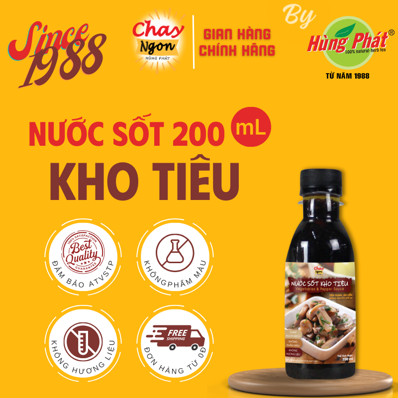 Nước sốt kho tiêu chay ngon hùng phát chuẩn vị chai 200ml cho các món kho chay thêm đậm đà