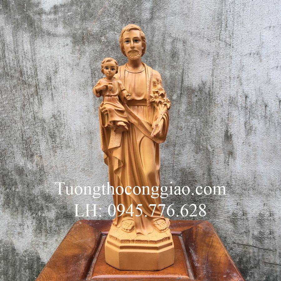 Tượng Thánh Giuse bế Chúa 40cm sơn giả gỗ