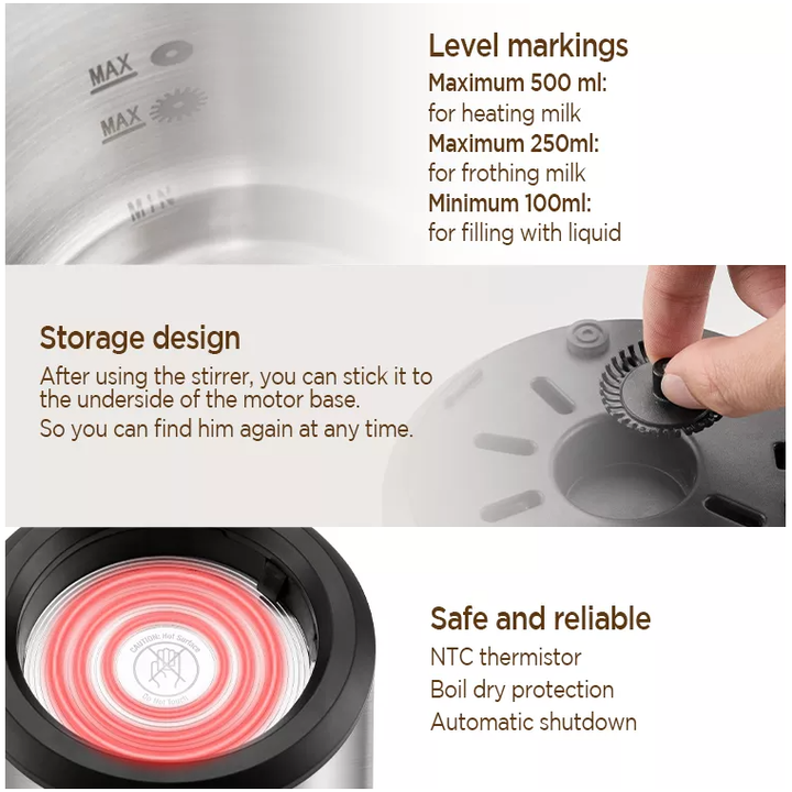 Máy tạo bọt sữa chuyên nghiệp dùng cho quán 4 trong 1 Chulux JMF-988S, dung tích 500ml, công suất 500W