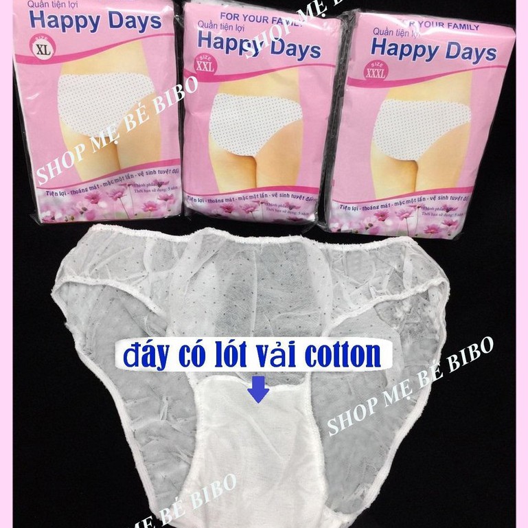 Túi 5 chiếc quần lót giấy tiện lợi cho mẹ sau sinh, sinh viên học quân sự,đi du lịch quần lót chấm bi happyday