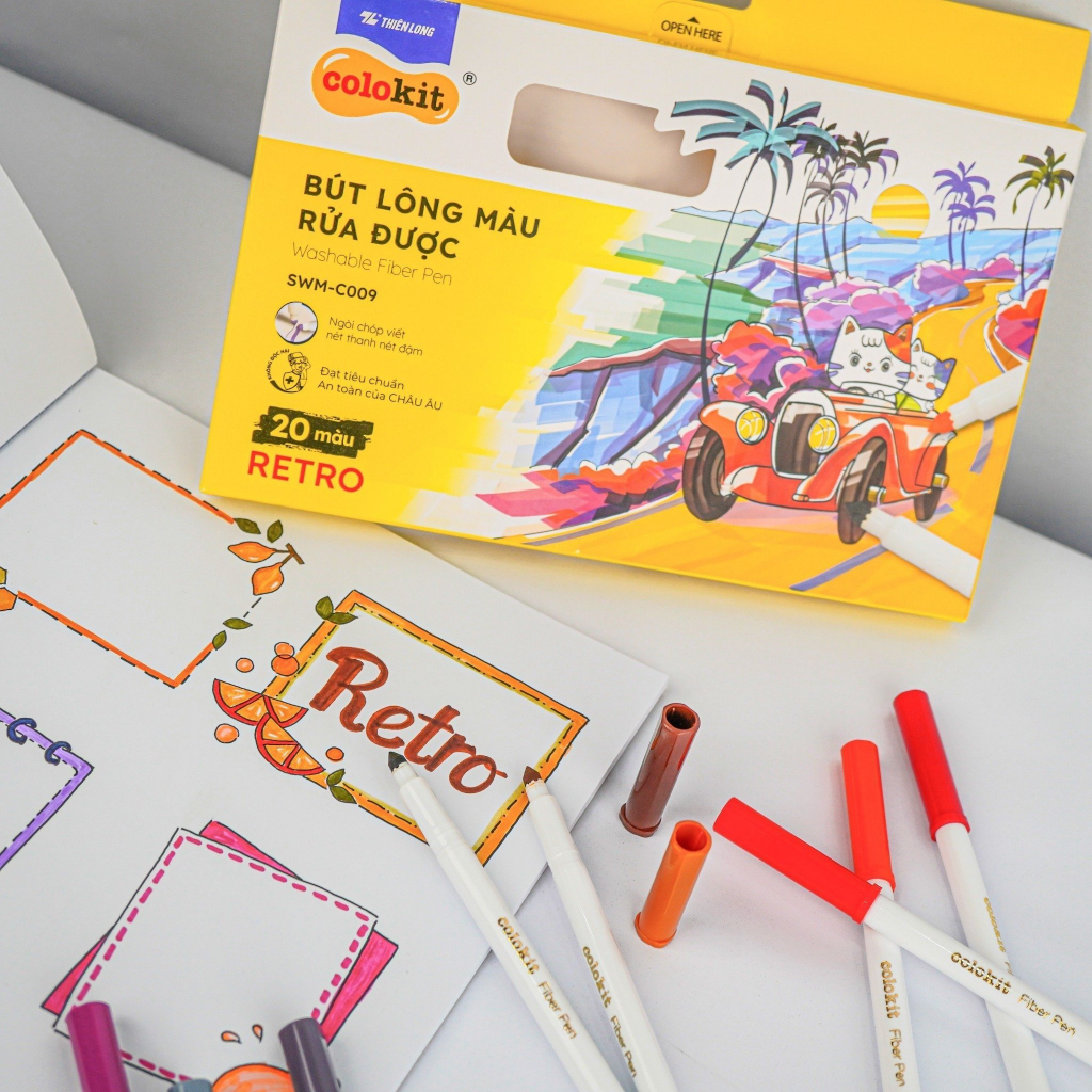 Bộ 20 màu fiber pen SWM-C009 Retro bút lông rửa được Thiên Long, bút màu trang trí sổ tay, planner, calligraphy, bullet journal...