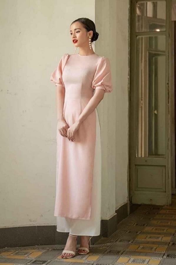 Áo dài lụa tay phồng hàng thiết kế mới nhất