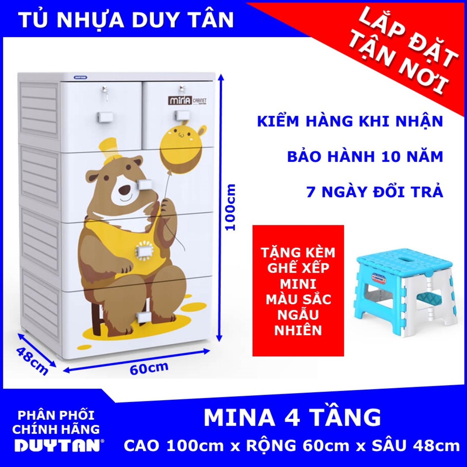 Tủ nhựa cao cấp Duy Tân MINA 4 tầng (Trắng Gấu) tặng kèm Ghế xếp mini Duy Tân màu sắc ngẫu nhiên