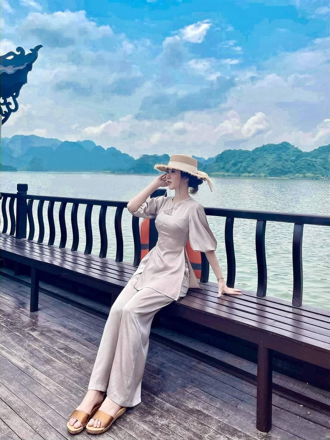SET ĐỒ LAM ĐI CHÙA CAO CẤP NÚT HOA ẢNH THẬT