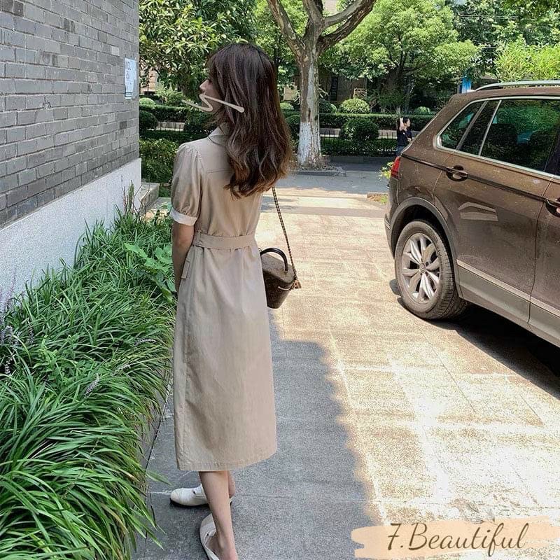 Đầm suông kem phối trắng