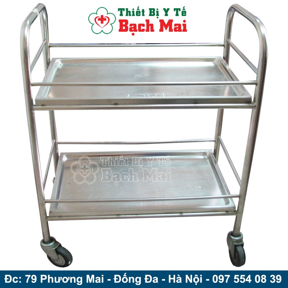 Xe tiêm 2 tầng inox - xe đẩy inox