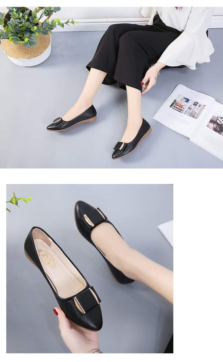 Giày búp bê da mềm đế cao su êm chân cao 2p