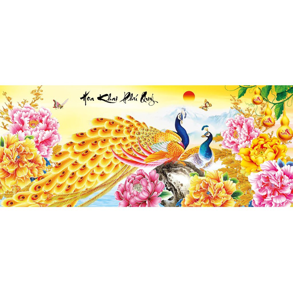 Tranh đính đá công hoa khai phú quý . kích thước: 1m1 x 50cm