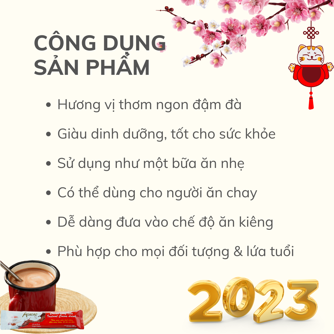 [1 thùng]  Bột ca cao hòa tan CÓ ĐƯỜNG Acacao, gu đậm đà chuẩn, bổ sung dinh dưỡng + năng lượng 24 hộp; 11 gói x 26g / hộp [Acacao Vietnam]