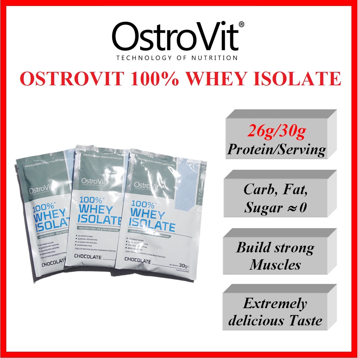 Gói Sample Ostrovit Whey Protein Isolate 01 lần dùng  – Bột sữa Whey Isolate tinh khiết, xây dựng Cơ, giảm Mỡ, phục hồi cơ bắp
