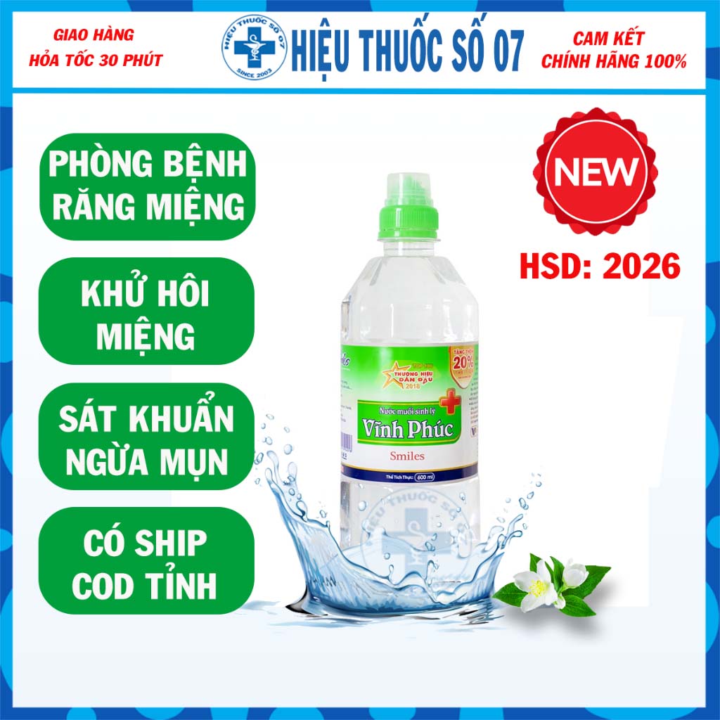 Nước Muối Sinh Lý Vĩnh Phúc Natri Clorid 0.9% Rửa Mũi Sát Khuẩn Chai 1000ml