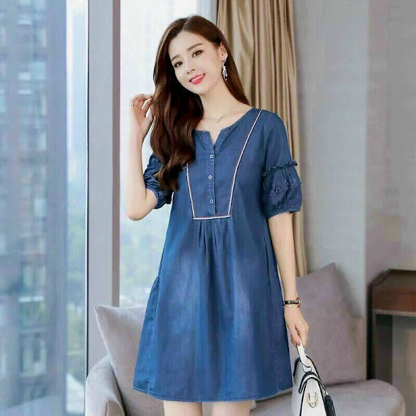 ĐẦM JEAN SUÔNG CỔ PHỐI VIỀN