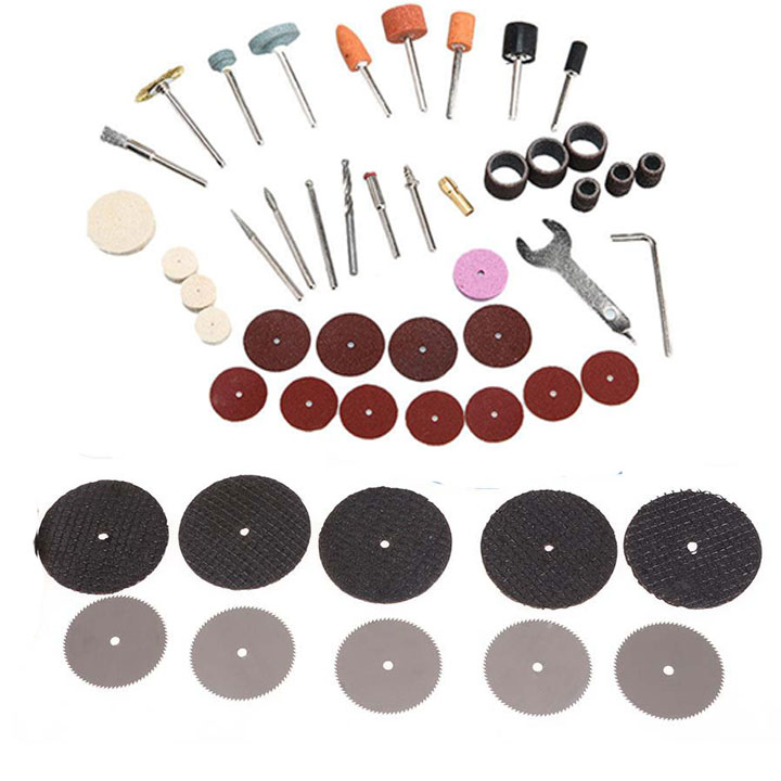 Combo đĩa cắt mini đĩa cắt răng và bộ phụ kiện máy khoan mài kèm 1 đầu đồng kẹp mũi khoan 3mm  (40SP+6 cắt nhôm + 6 cắt răng))