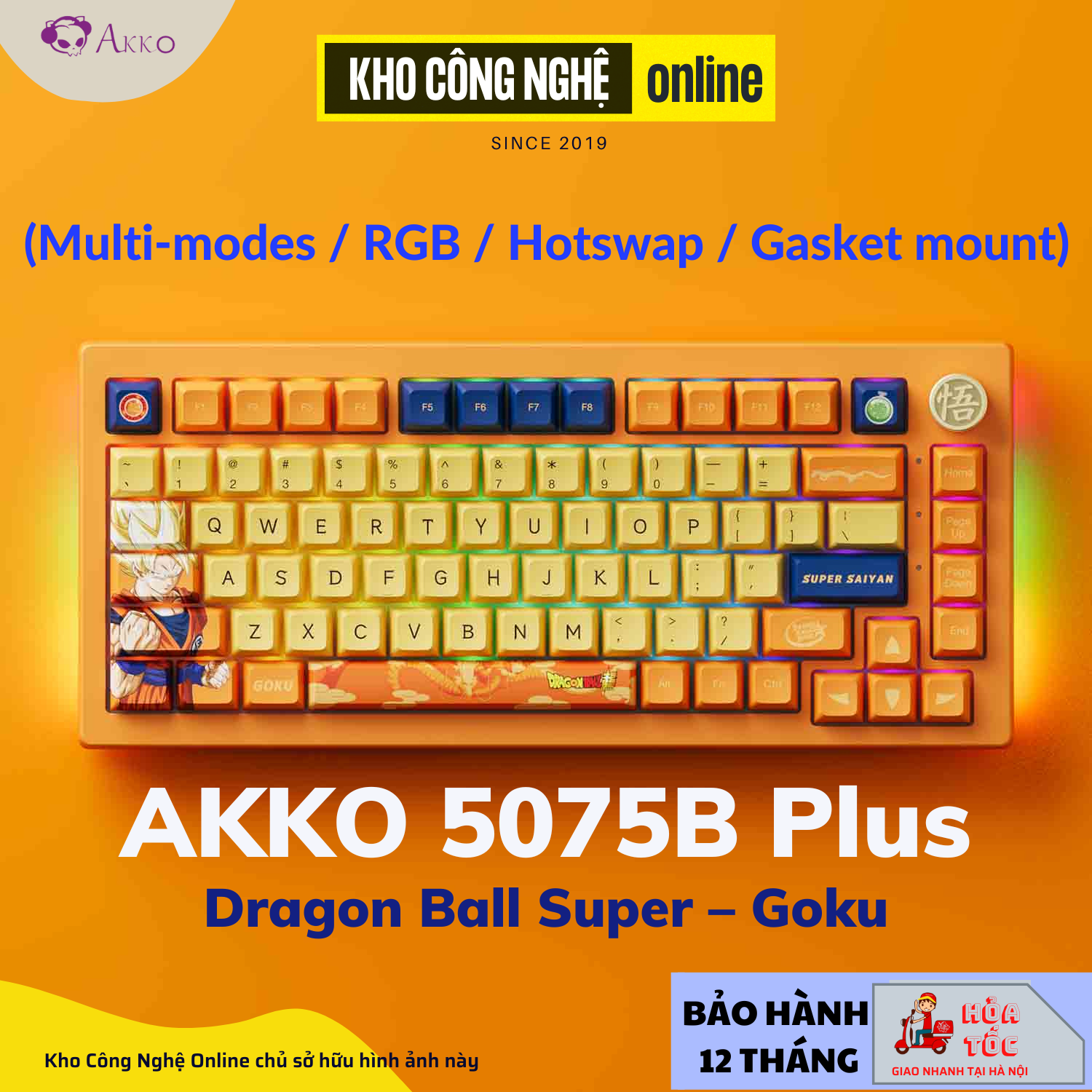 Bàn phím cơ AKKO 5075B Plus Dragon Ball Super – Goku (Multi-modes / RGB / Hotswap / Gasket mount)