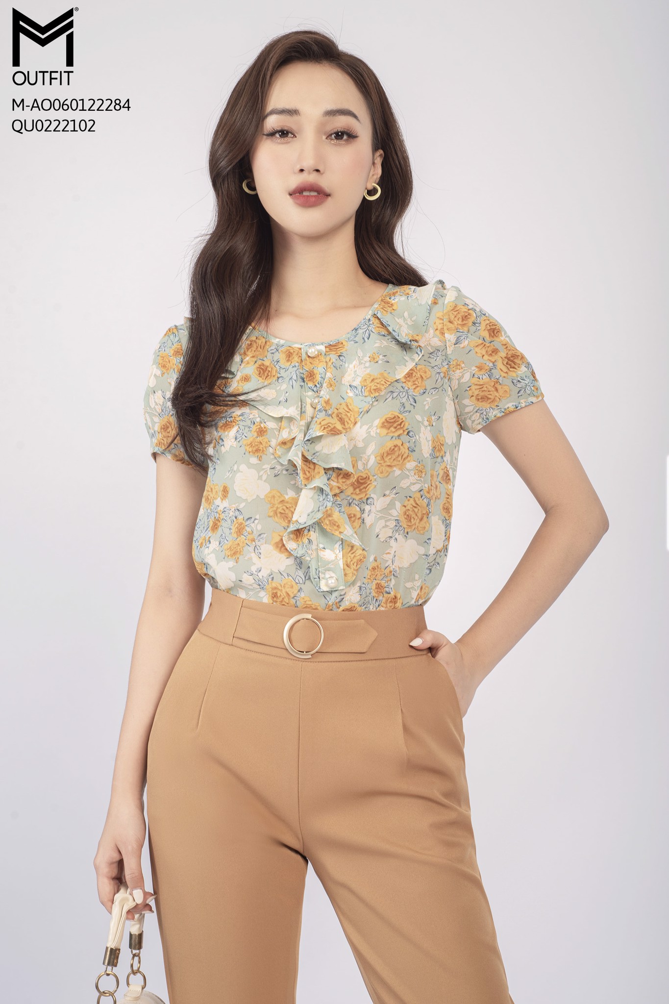 Áo sơ mi cổ tròn, bèo xếp - Mmoutfit