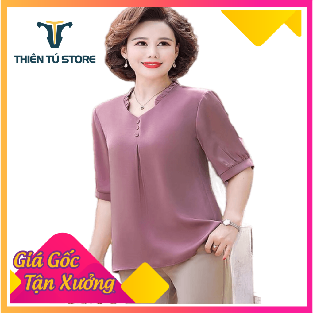 Áo sơ mi nữ trung niên sang trọng fom rộng  áo suông áo trung niên  dáng sang trọng thời trang LzA02