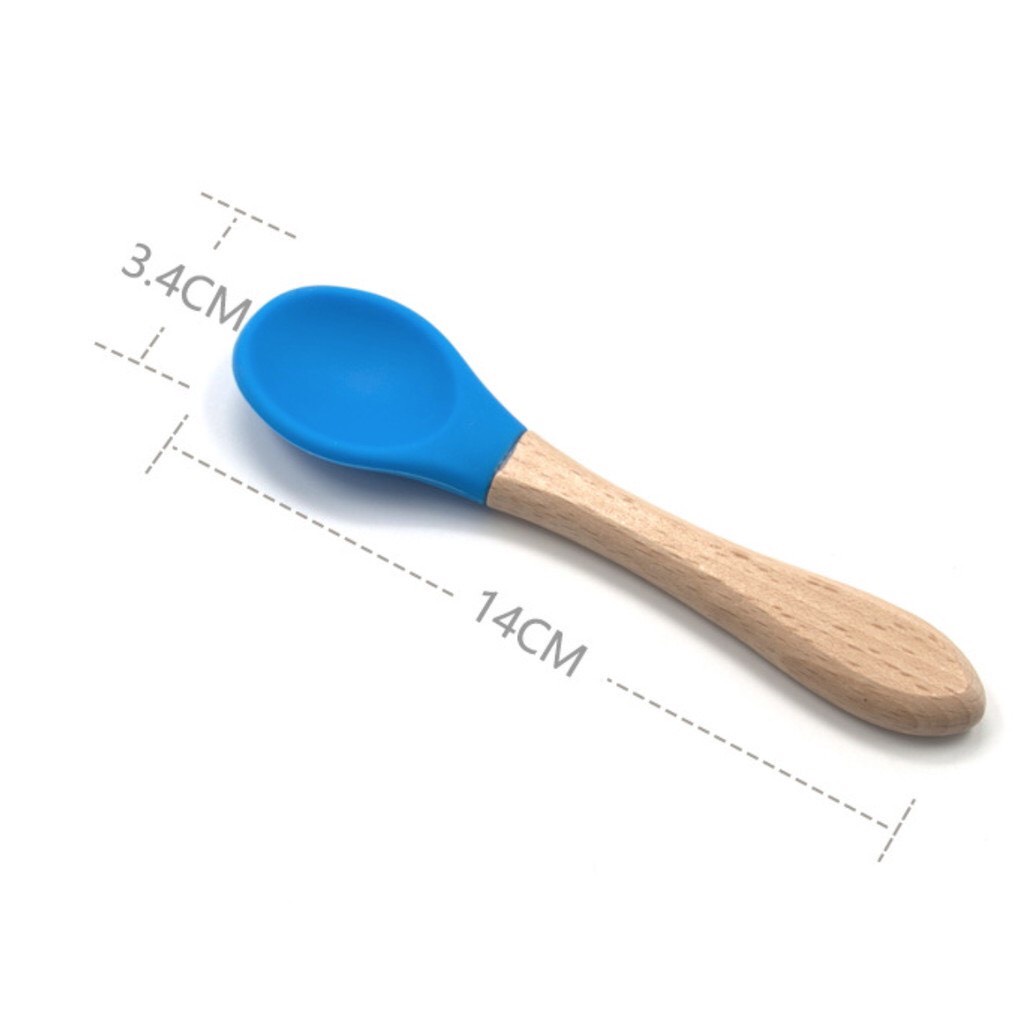 Thìa ăn dặm - muỗng silicon Cán Gỗ cho bé yêu