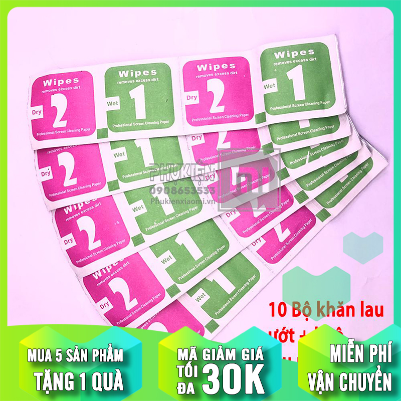 Khăn lau ướt khô hỗ trợ dán màn hình điện thoại
