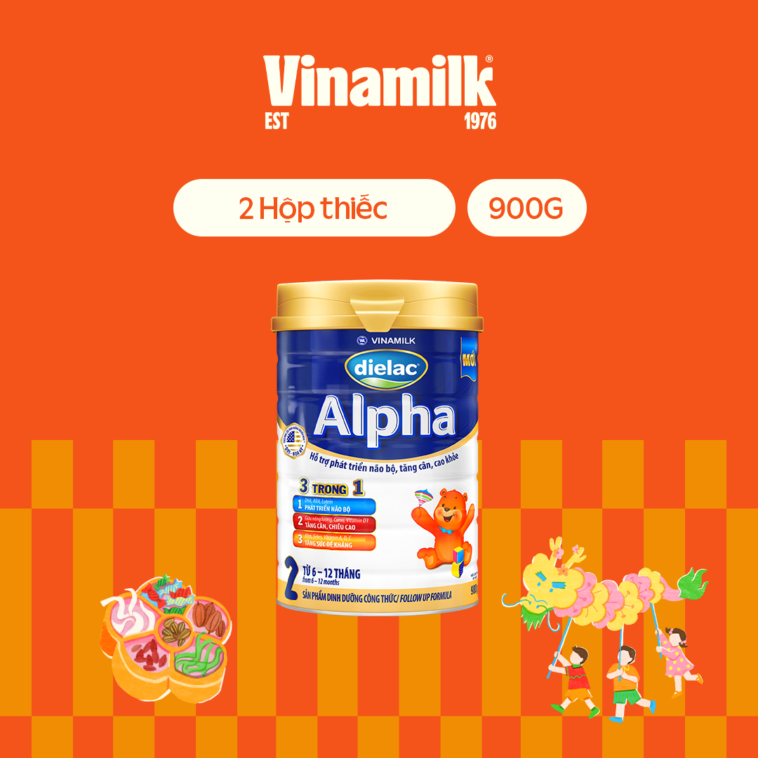 2 Hộp Sữa bột Vinamilk Dielac Alpha 2 - Hộp thiếc 400gr (cho bé từ 6 - 12 tháng tuổi) - Sữa cho trẻ 
