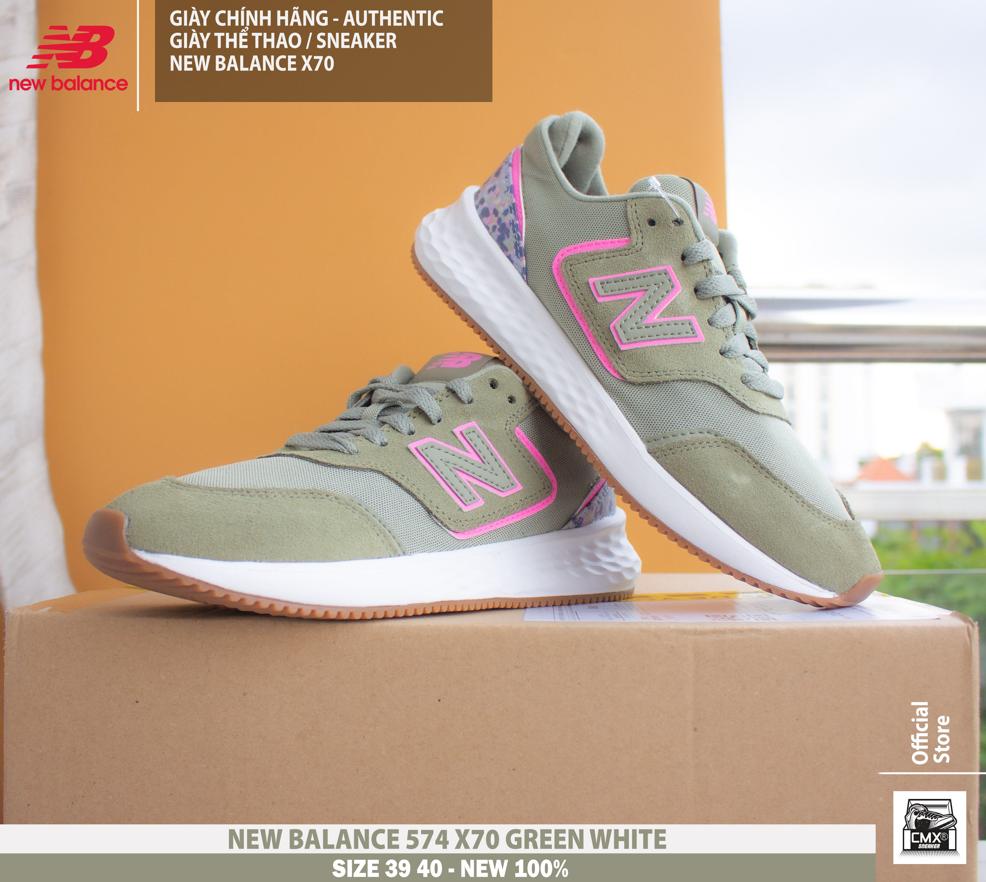 😘 [ HÀNG CHÍNH HÃNG ] Giày New Balance X70 GREEN WHITE RUNNING ( WSX70OF1 ) - AUTHENTIC 100%