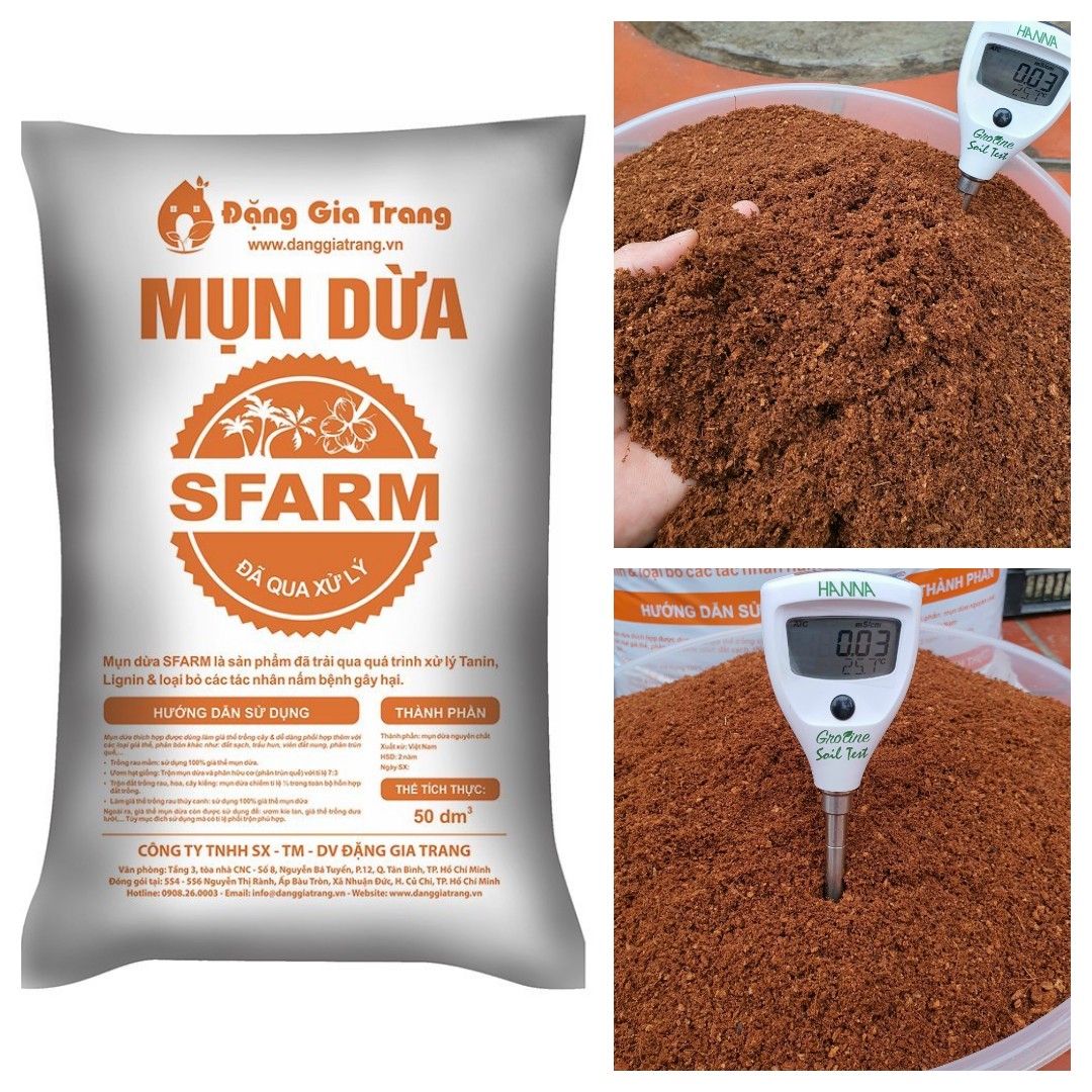Gói 20dm3 - Giá Thể Mùn Dừa Sfarm Đã Qua Xử Lý, Giá thể xơ dừa, giá thể xơ dừa trồng rau mầm, Giá thể mùn xơ dừa Sfarm, Mụn dùa ươm cây Sfarm VTNN Nông Điền Trang