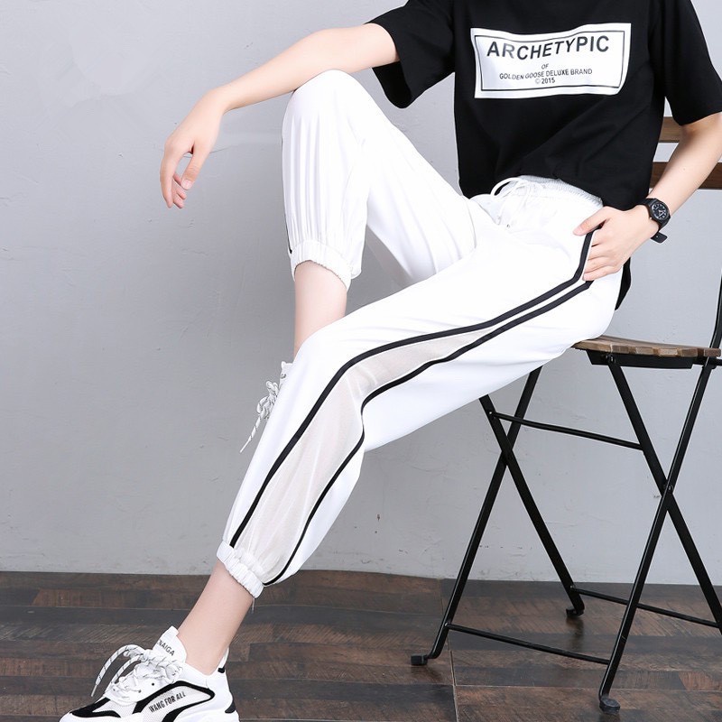 QUẦN BAGGY ĐŨI HÀN PHỐI LƯỚI SỌC - SIÊU MÁT