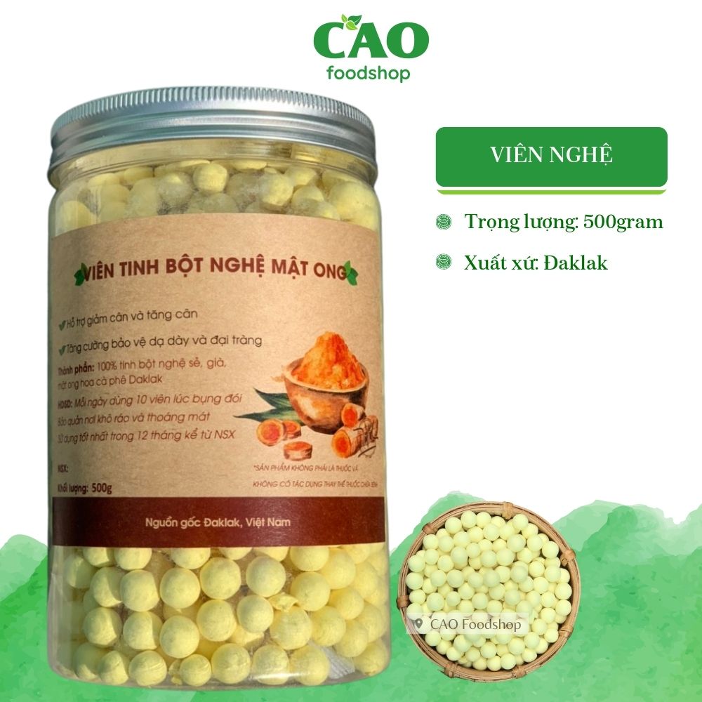 Viên tinh nghệ mật ong cao cấp CAO Food từ mật ong hoa cà phê và tinh bột nghệ Đaklak nhà làm sạch tự nhiên 100%