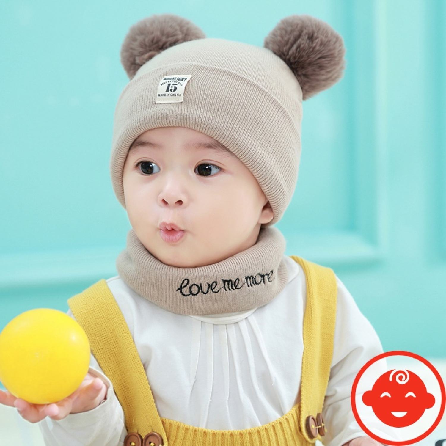 Mũ len 2 quả bông KÈM KHĂN cho bé