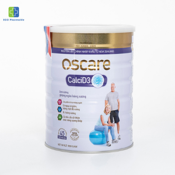 Sữa bột Oscare Canxi D3 - Hộp 900gr - Dành cho người 45 tuổi trở lên - Bổ sung canxi hỗ trợ phòng ngừa loãng xương; bổ sung vitamin và khoáng chất duy trì sức khỏe tổng thể, cải thiện chức năng xương khớp - Ecopharmalife