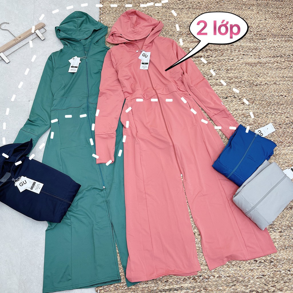 ÁO CHOÀNG DÀI TAY chống nắng GU cao cấp thông hơi phiên bản 2021 - Mũ có khoá