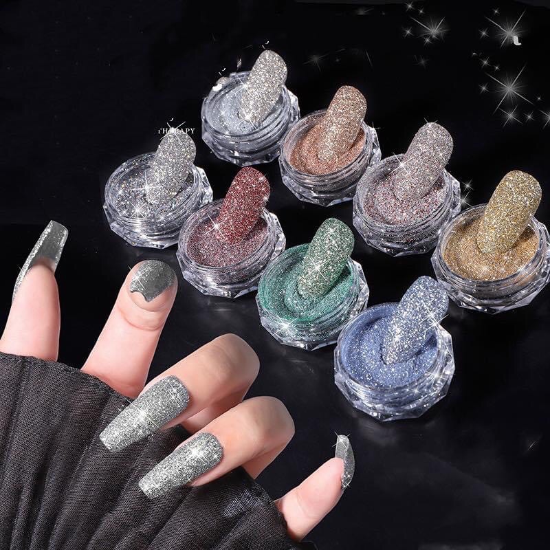 Set 8 nhũ rắc Flash kim cương siêu sáng Nail