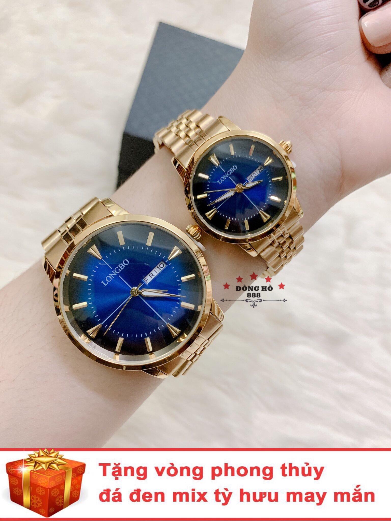 Cặp Đồng hồ đôi nam nữ LONGBO dây thép thời thượng có lịch - TẶNG 1 vòng tỳ hưu phong thuỷ