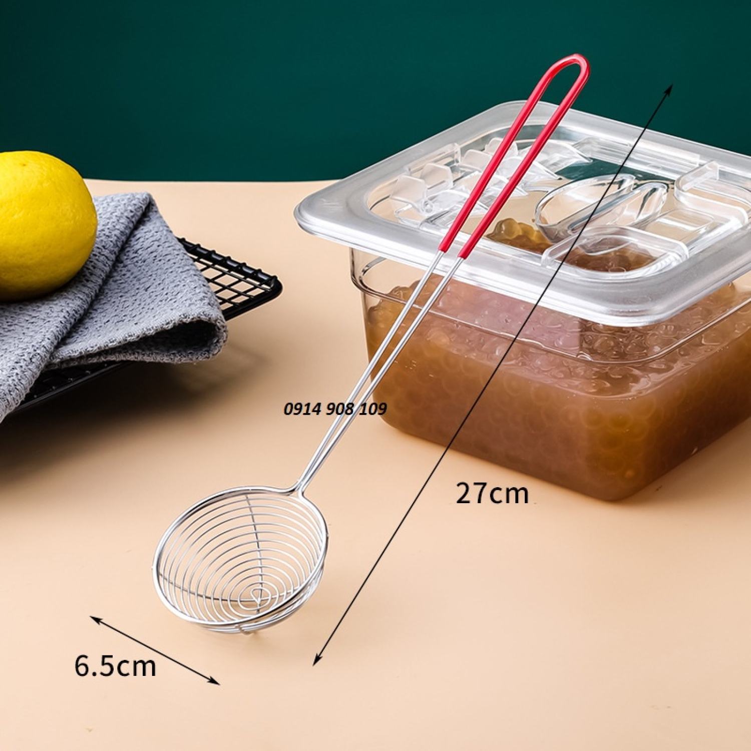 Vợt múc topping cán đỏ, múc lẩu đa năng