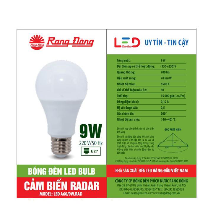 Đèn LED Bulb Cảm Biến Chuyển Động 9W Rạng Đông, ChipLED Samsung