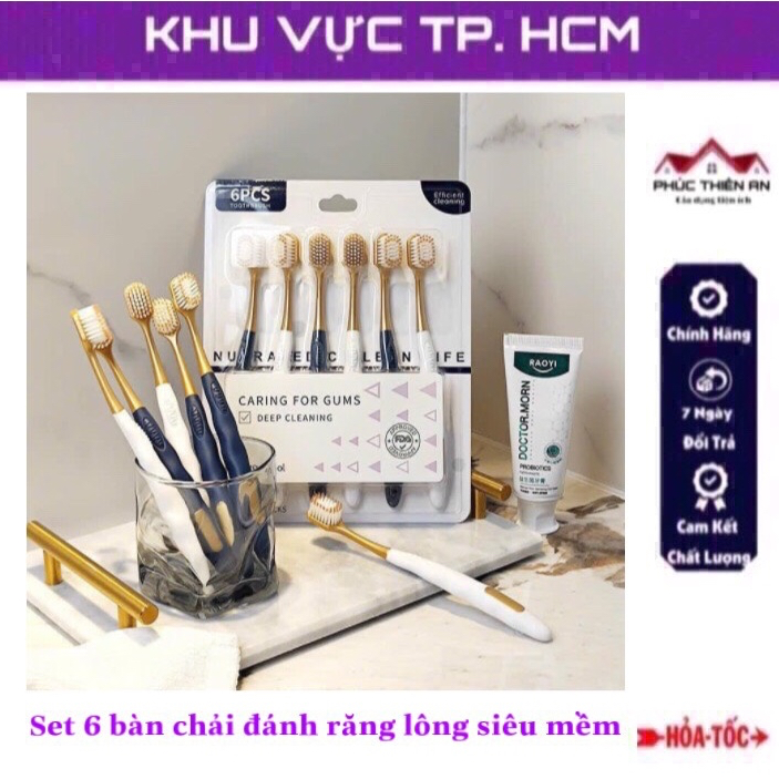 Set 6 bàn chải đánh răng lông siêu mềm, chải siêu êm