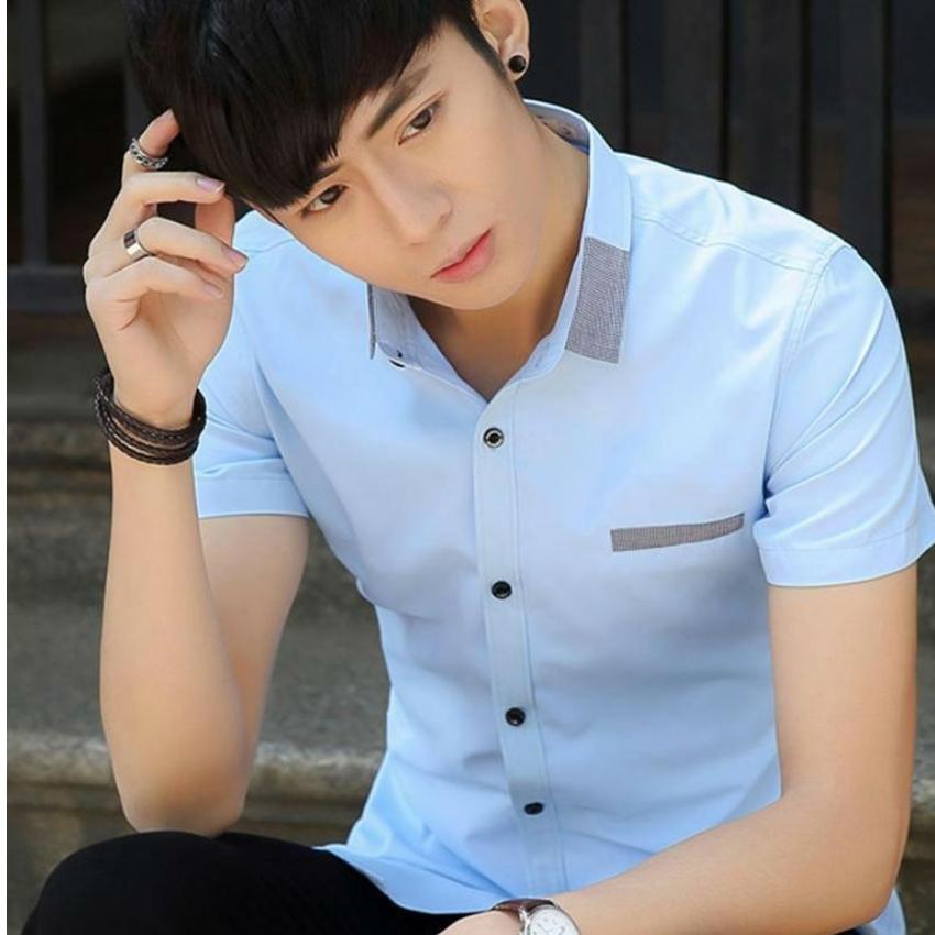 [HCM]Combo áo sơ mi nam ngắn tay viền cổ xám công sở cao cấp tặng kèm dây thắt lưng TẬP ĐOÀN THỜI TRANG vải mềm mịn