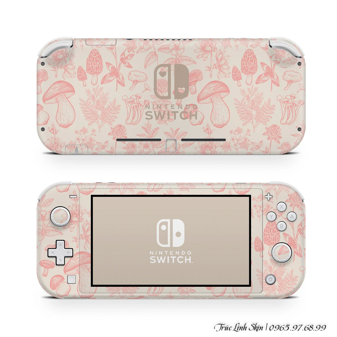 Skin decal dán Nintendo Switch Lite mẫu nấm hồng (đã cắt sẵn, dễ dán)