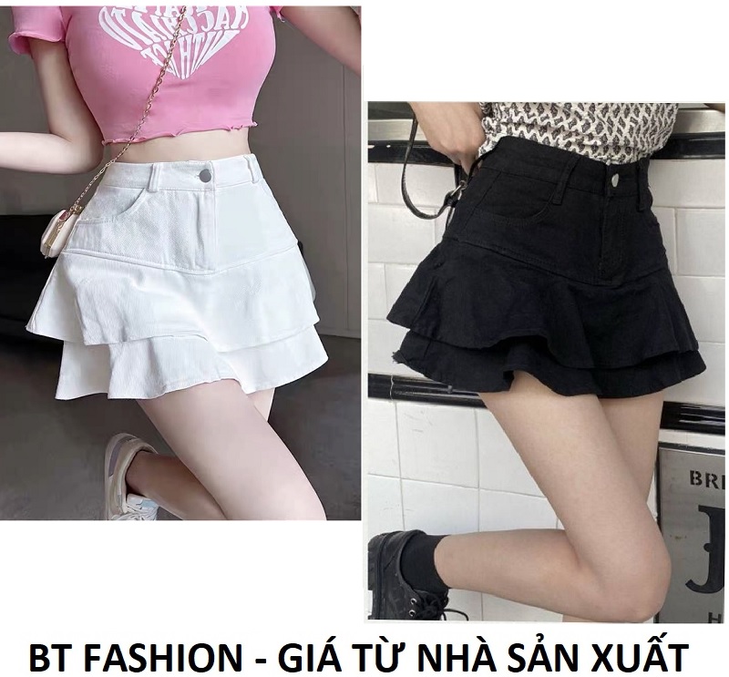 Chân Váy Ngắn KaKi Co Dãn 2 Tầng Mới BT Fashion- Có Quần Lót