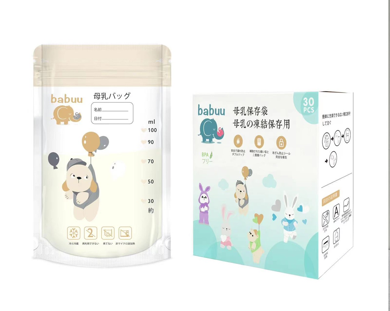 Túi trữ sữa Babuu hộp 30 túi 100ml
