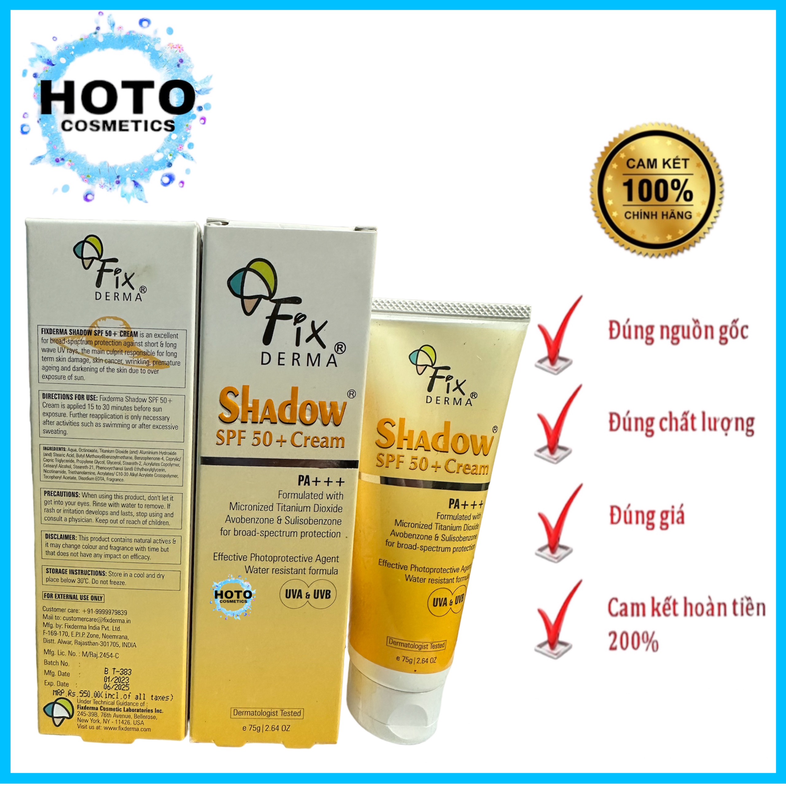 Kem chống nắng Fixderma Shadow SPF 50+ 75g