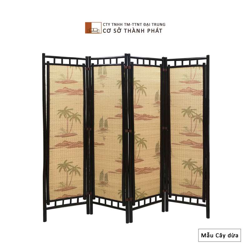 Bình phong tre khung nâu sơn PU 4 cánh Thành Phát 1m75 x 0.5m