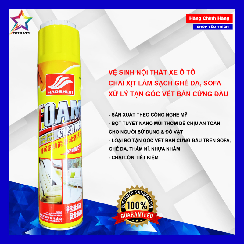 Dung dịch vệ sinh Nội thất - Chai xịt làm Sạch ghế da - Bình xịt Xóa vết bẩn xe hơi - Bọt tẩy rửa đa năng trên Ô tô - Hương chanh thơm mát - Công nghệ MỸ - Trừ khử vết bẩn tận gốc