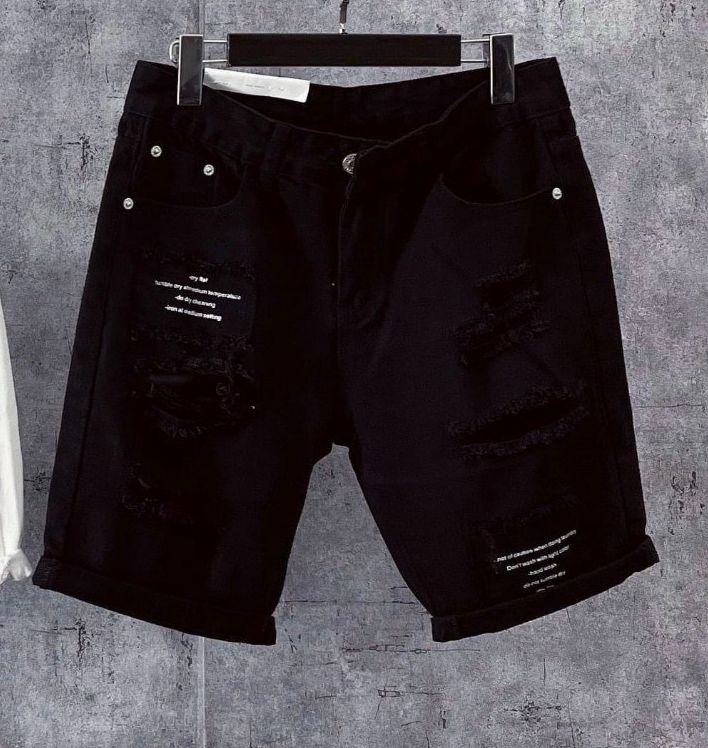 Quần short jean nam đen trắng phối chữ vải dày đẹp như hình hàng cam kết đẹp