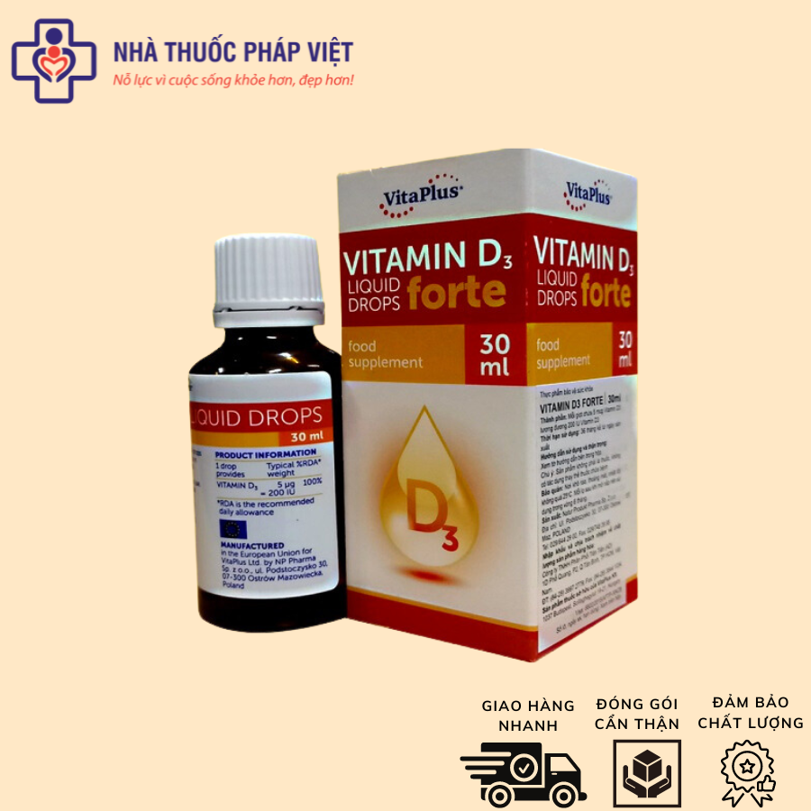 Thực phẩm bảo vệ sức khỏe: Vitaplus Vitamin D3 Forte liquid drops bổ sung vitamin D3 hỗ trợ tăng cường hấp thu canxi