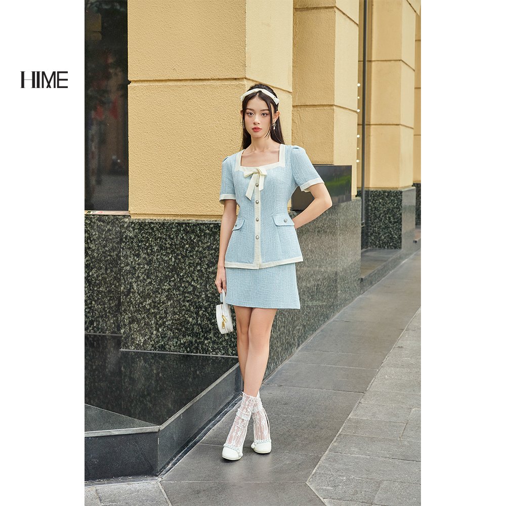 Áo dạ tweed phối khuy ngọc HIME H034